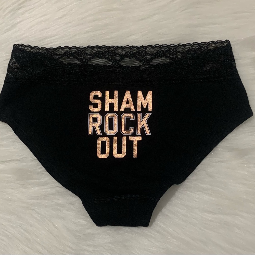 NWT Victoria Secret Irish Shamrock Black Panty M